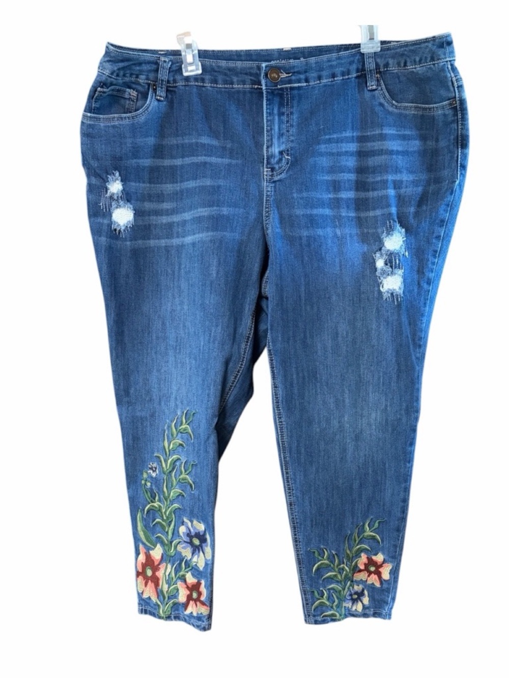 Loralette Floral Embroidered Distressed Skinny Ankle Jeans